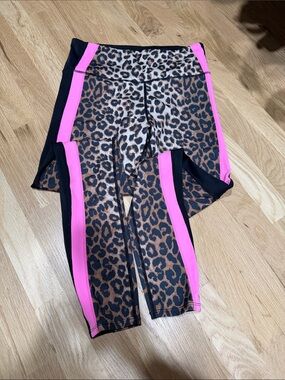 Veronica Beard x Bandier Leopard Print Leggings with Pink Accent M